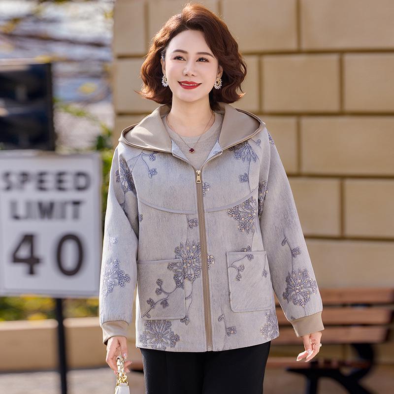 

New Hooded Jacket for Middle-Aged & Elderly Women - Plus Size Casual Spring/Autumn Wear 4XL (recommended 70-78 kg)