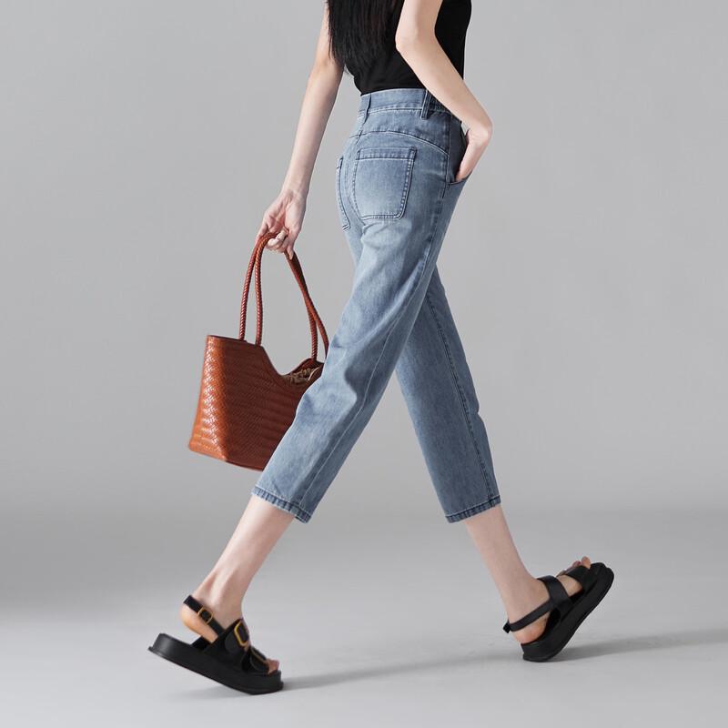 SOFSIL 2026 Summer Ramie Blend High-Waist Skinny Jeans