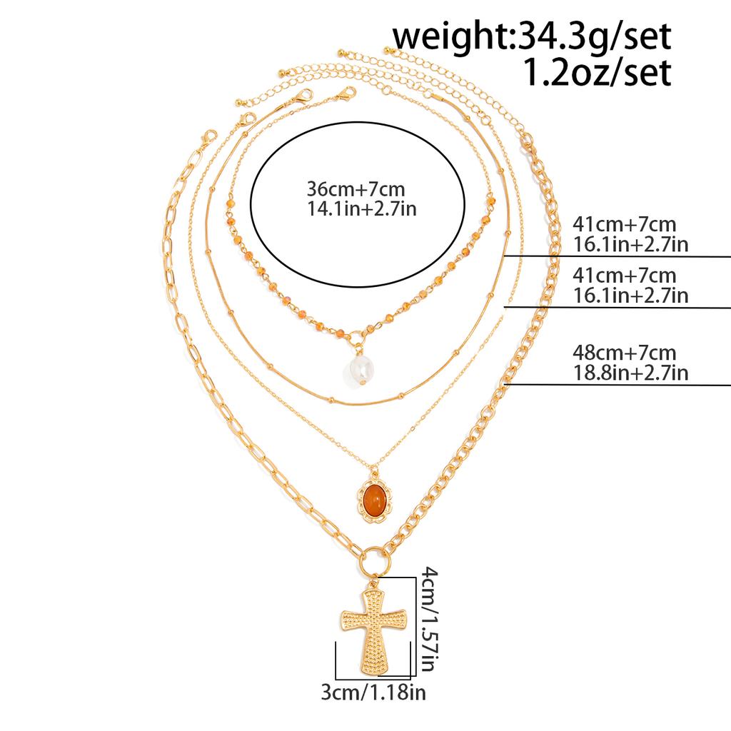 Salircon 4Pcs/set Punk Jesus Cross Imitation Pearl Pendant Necklace Women Vintage Gold Color Geometric Chains Y2K Jewelry Gifts