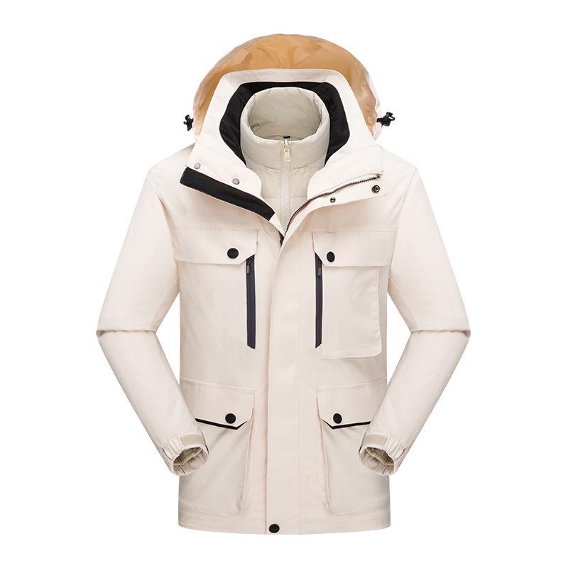 Unisex 3-in-1 Waterproof Down Jacket with Detachable Fleece Liner for Autumn/Winter Mountaineering