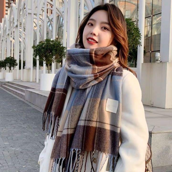 Korean version of the new scarf women's winter high-end plaid imitation cashmere scarf ins versatile warm shawl scarf