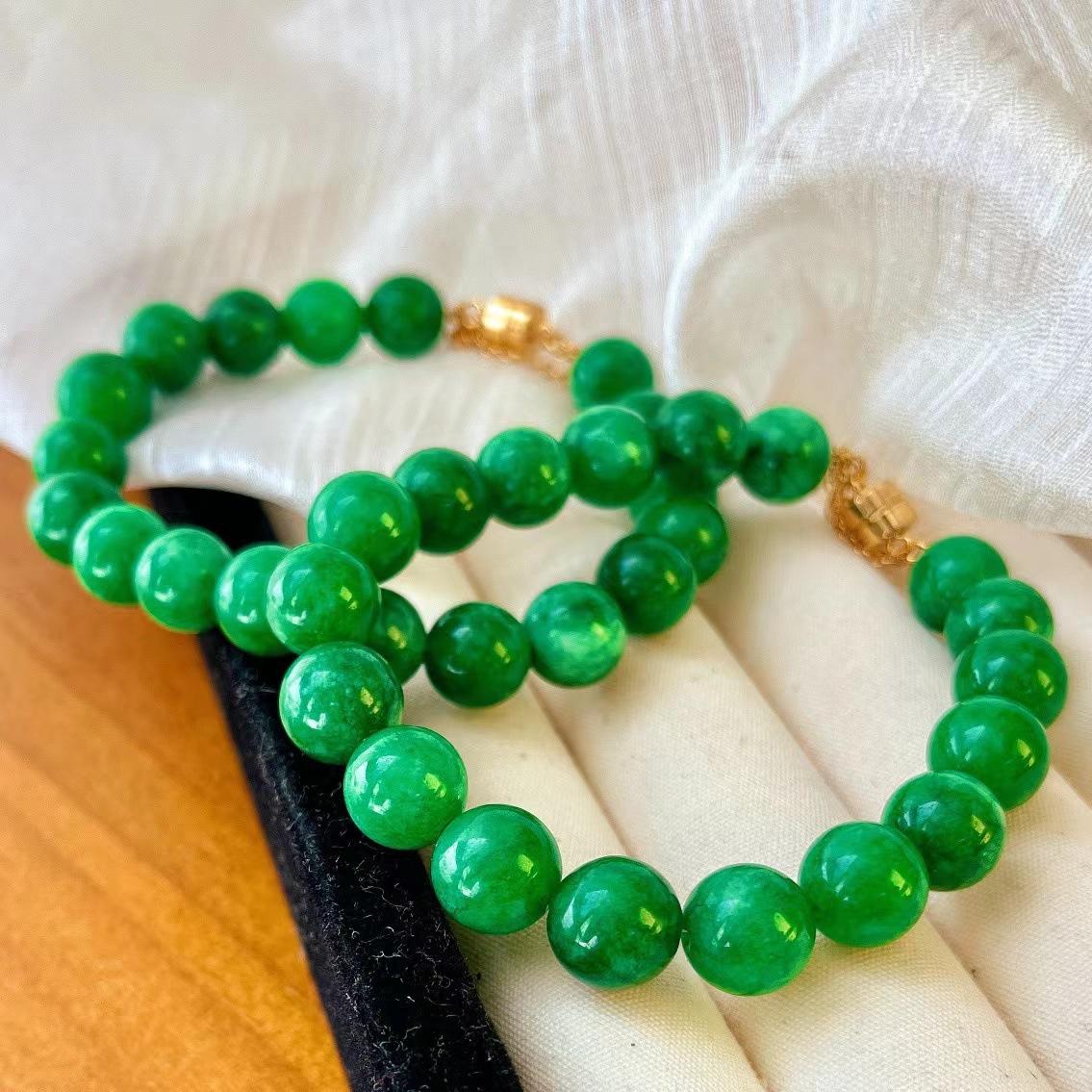 Retro Jadeite Dry Cyan Natural Quartzite Round Bead Bracelet Women S Atmosphere Bracelet