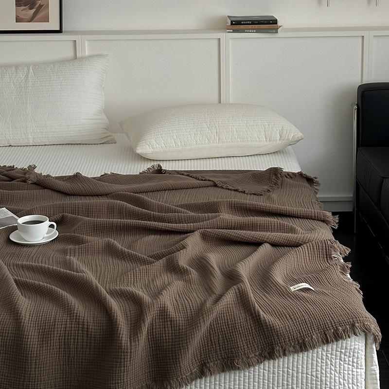 Mantas Tejido de Lino Color Liso Algodón Textil Juego de Sofá Toalla de Baño Adorno de Flecos Chal Manta Mantas a Cuadros Gasa de Cuatro Capas Borla 130x170cm 1pcs