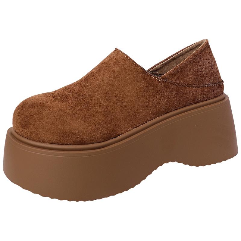 Fashion Versatile Platform Thick-heeled Shoes Women's Autumn Retro One-pedal Lazy Half-drag Matte Leather Loafers