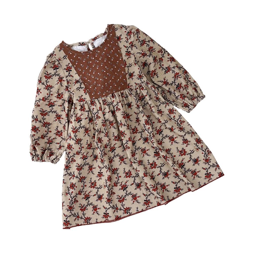 Autumn Girls Floral Dress Ethnic Patchwork Mori Girl Long Sleeve Cotton Dress For Kids Casual Party Wear