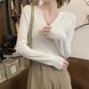 White Front Shoulder V-neck Inner Bottoming Shirt Women's Autumn and Winter New Casual Slim-fitting Sweater Knitted Sweater Short