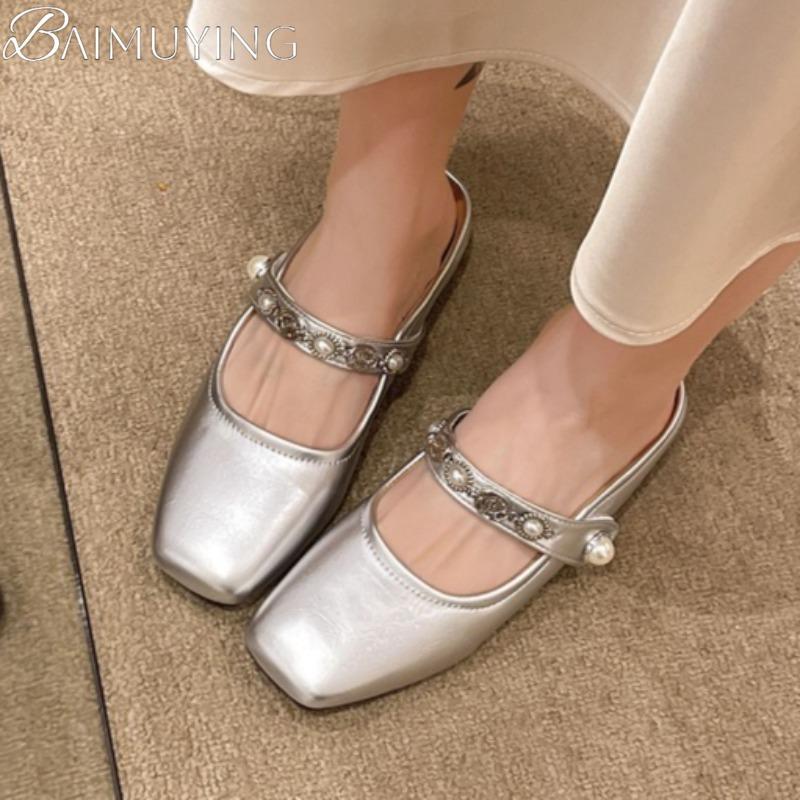 Fashion Platform Mules Shoes Flats Slippers Women Sandals Square Toe Summer 2025 Trend Casual Marie Janes Shoes Dress Slides Sandalias