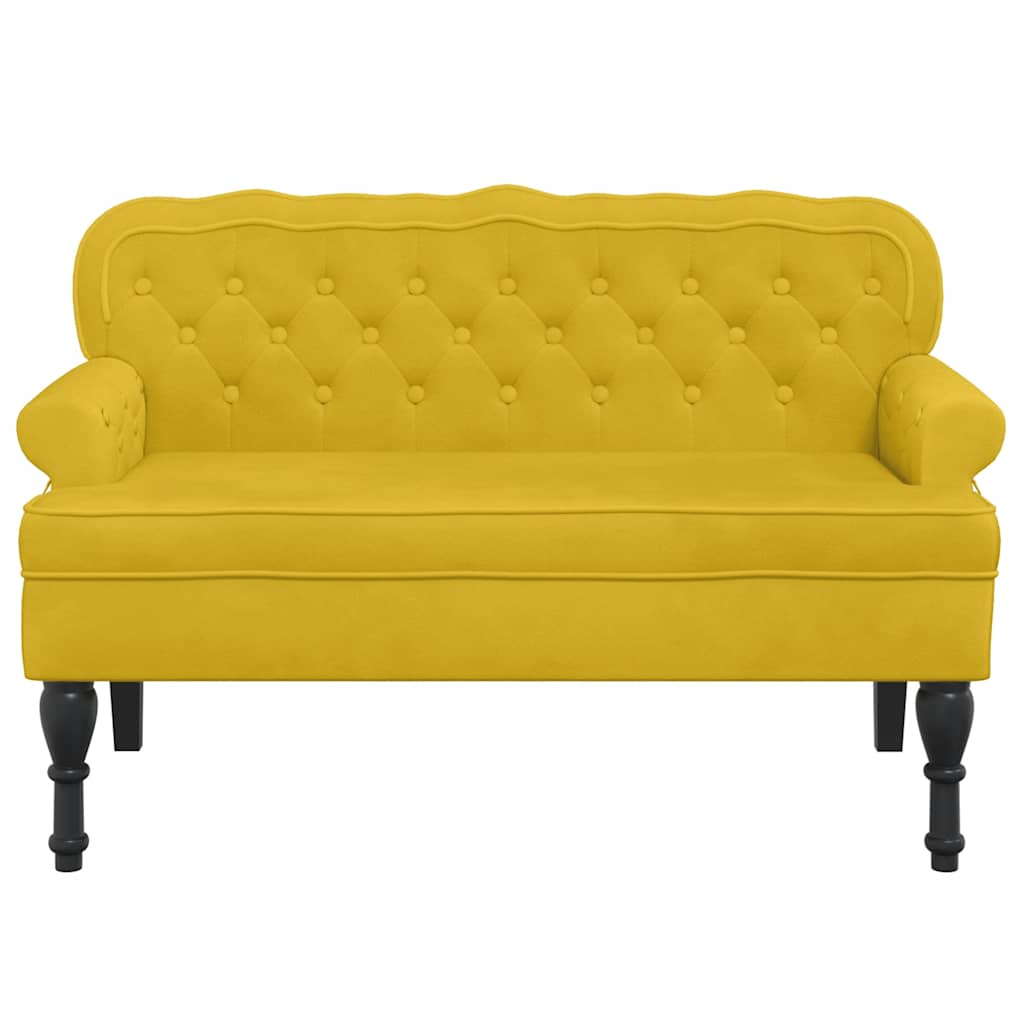 Yellow Velvet Upholstered Bench with Backrest 119.5 X 64.5 X 75 Cm