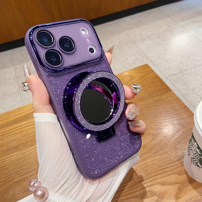 Glitter Bling Camera Full-pack Film Case For IPhone 17 Pro Max Air 16 15 14 13 12 Magnetic Make-up Mirror Bracket Cover
