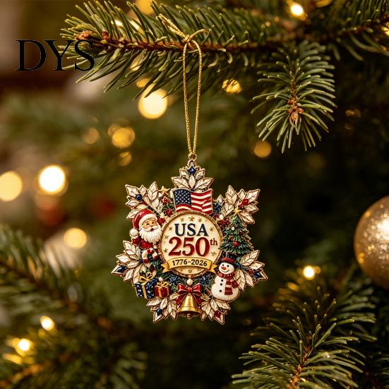 Acrylic Santa Pendant Decorations Christmas Hanging Ornament, Double Side Printed 250th Anniversary Festive Mantel Ornaments for Tree, 2D Flat Holiday