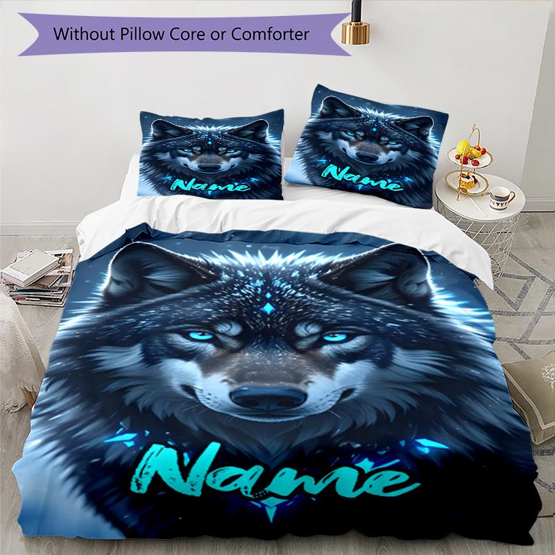 3pcs Custom Name Wolf Bedding Set Duvet Cover Closure Includes 1 Duvet Cover & 2 Pillowcases, Soft and Comfortable for All Seasons.
