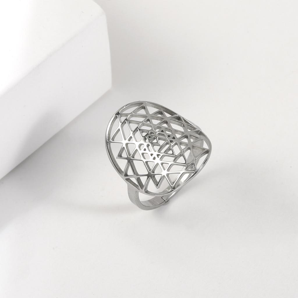 LIKGREAT Sri Yantra Meditation Ring for Women Stainless Steel Gold Color Geometry Adjustable Finger Rings Indian Yoga Jewelry