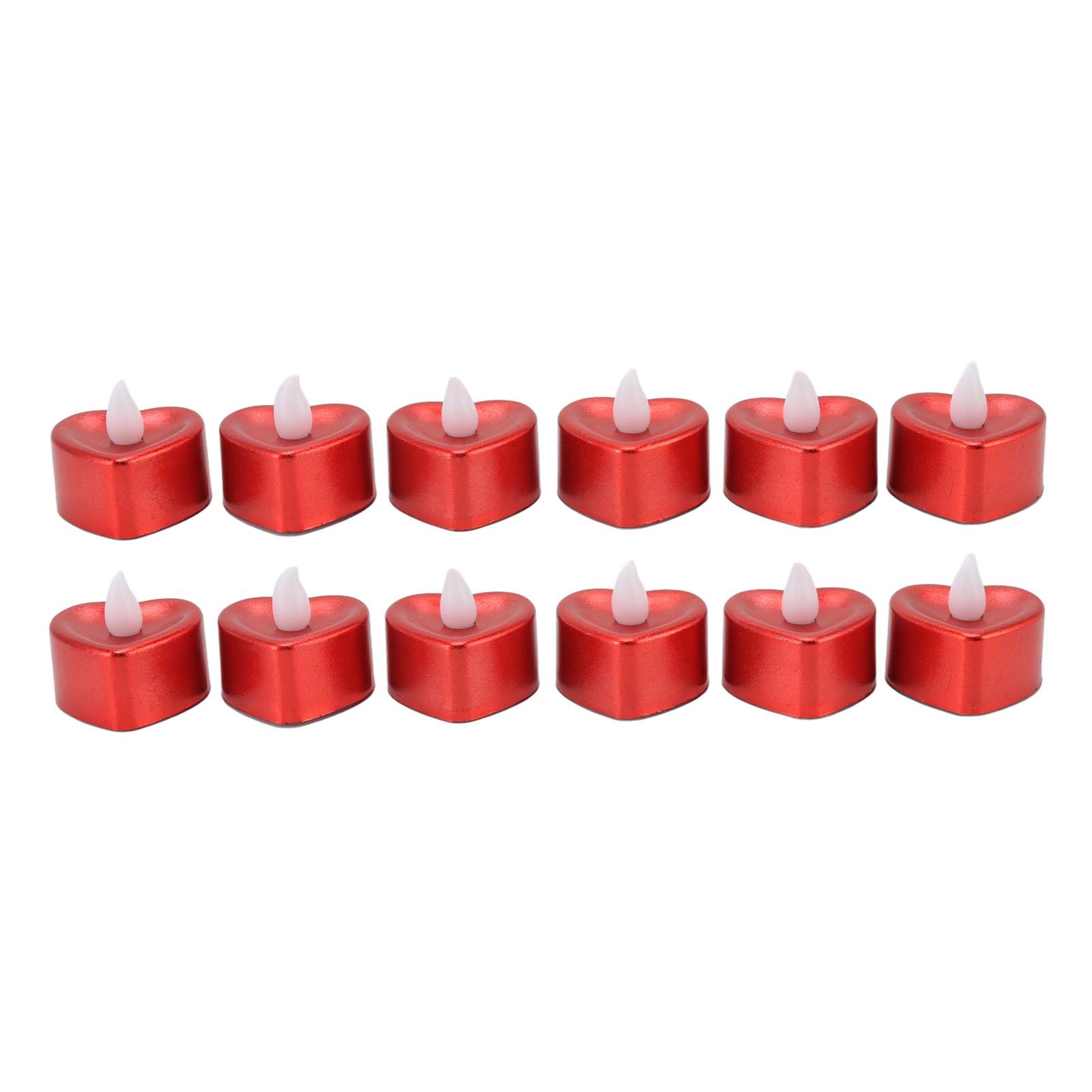 

12 PCS LED Candle Lamp Heart Shape Tea Lights Ambient Props for Halloween Wedding Party Electroplated Red