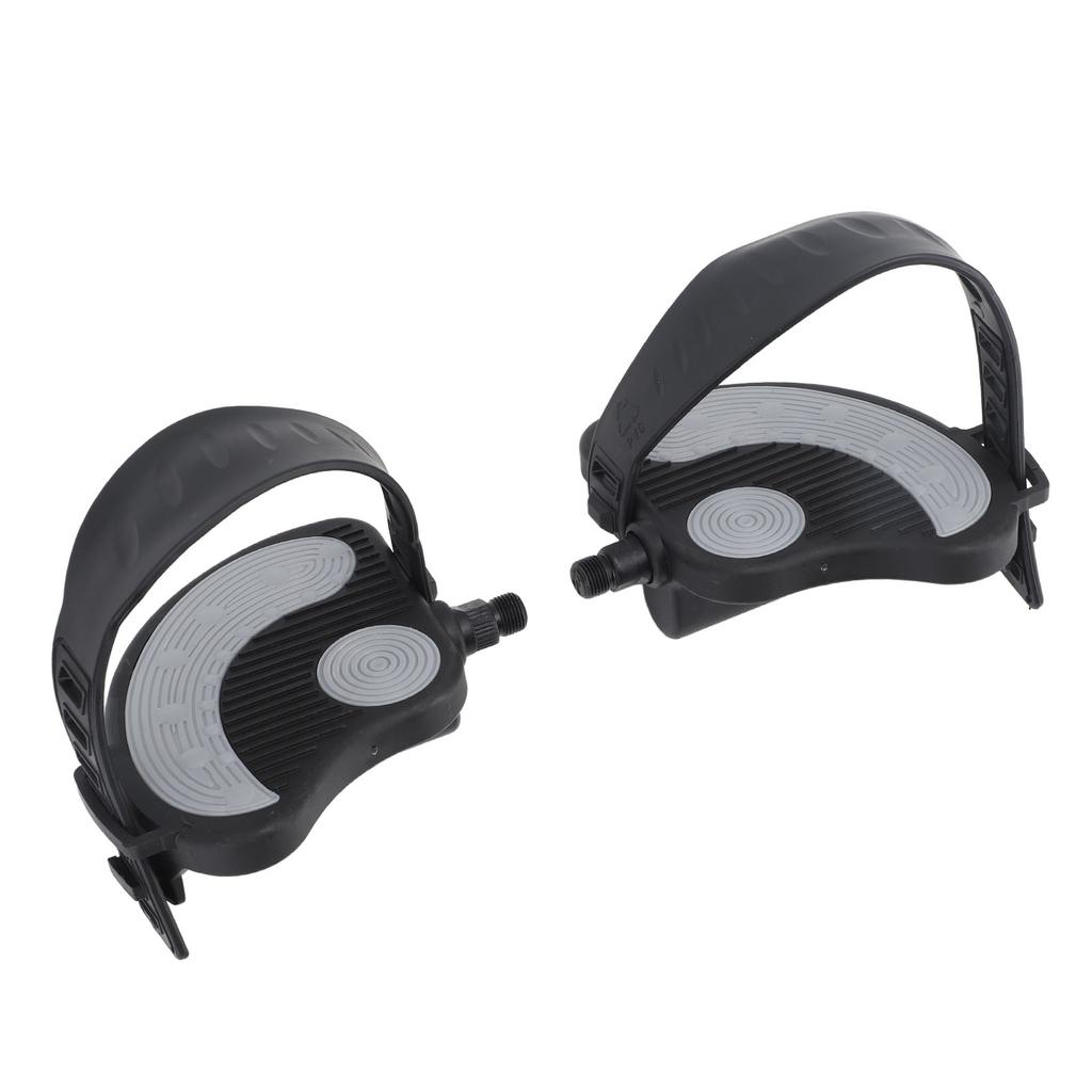 2PCS Exercise Bike Pedals with Straps PP PVC Stainless Steel Universal Adjustable Exercise Bike Pedals Clips for Home Gym Cycling
