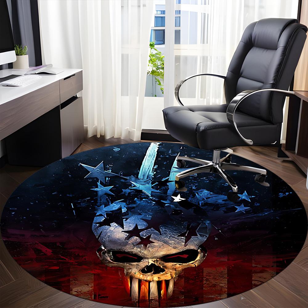 1 Stück Punisher Schädel Büro Runder Teppich, Matte Geeignet für Büro, Unter Bürostühlen Schlafzimmer Wohnzimmer Heimdekoration, Raum Deko