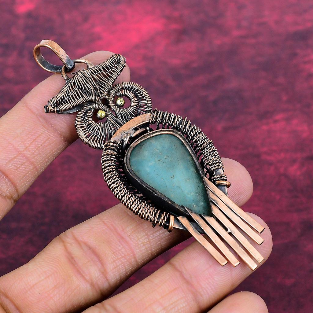 Hemimorphite Pendant Copper Wire Wrapped Handmade Pendant Real Gemstone Jewelry