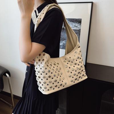 Summer Trend Punk Style Rivet Premium Sense Bucket Bag Fashion Women's Underarm Shoulder Bag