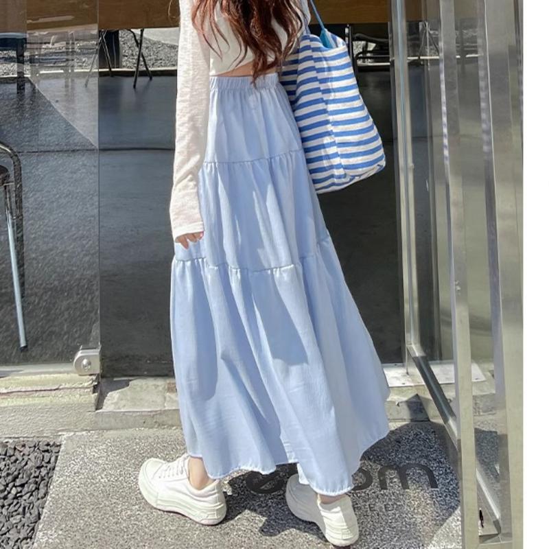 

Синяя юбка для женщин Весна и Лето Новая С высокой талией Приталенная Длинная А-силуэта Французская Пышная юбка XL