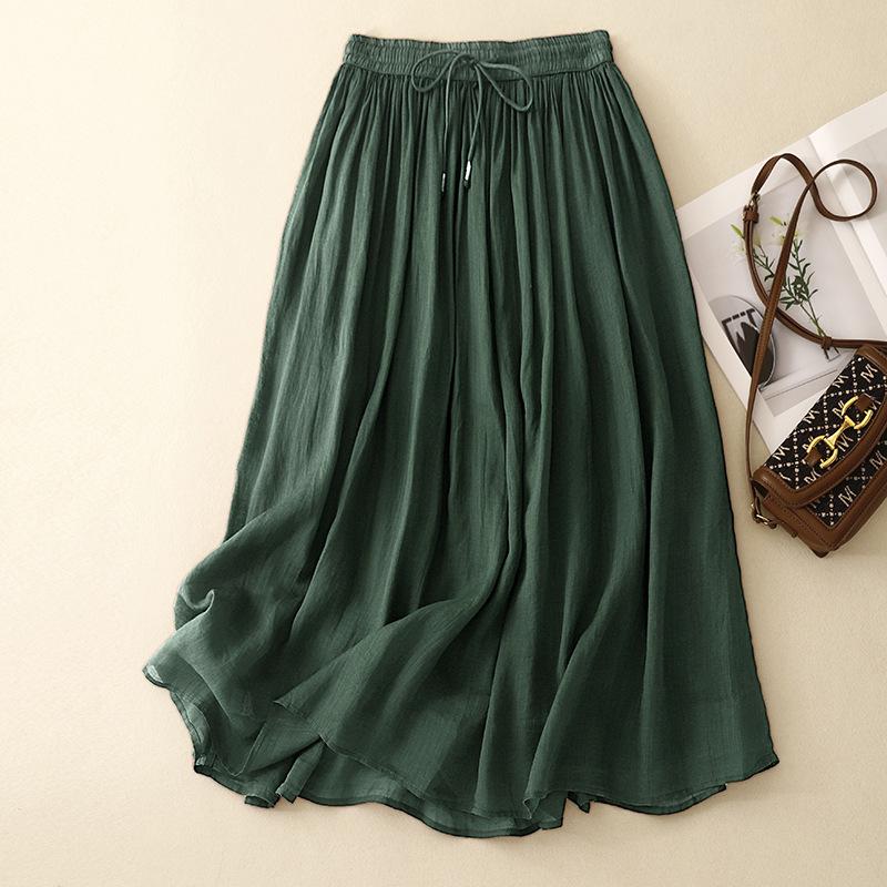 

Elegant Ramie Summer Flowy Midi Dress with Elastic Waist 2XL білий