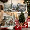 Heimdeko Schneebedeckte Winterszenen: Weihnachtsmann & Hüttendesigns Muster Kissenbezug Geeignet für Sofa Schlafzimmer Auto Kissenbezug