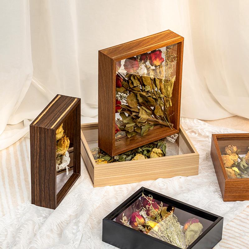 DIY Solid Wood 3D Transparent Photo Frame with Dried Rose & Gypsophila Specimen