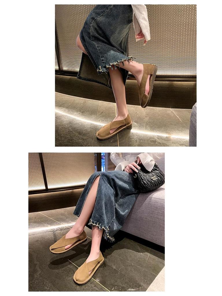 2024 Sommar Mjukt Läder Dam Rund Tå Slip-on Fiskarsandaler, Retrostil, Plusstorlek Finns