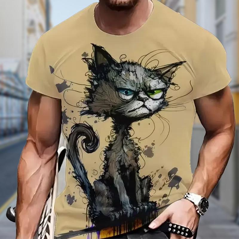 Новая летняя мужская модная футболка с принтом Serious Cats, мужская футболка, топ XS чёрный