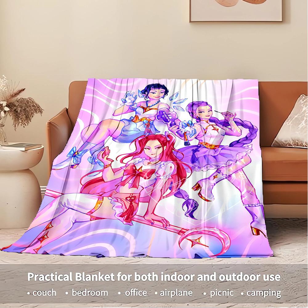 K-POP Anime Girls Group  Four Seasons Soft Warm Blanket  All-Season Thick Knit Polyester Bedspread for Bed, Camping, Travel  Perfect Gift