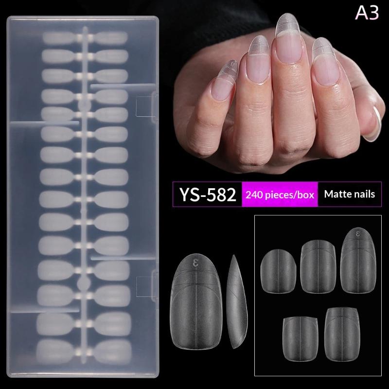 240Pcs Almond Coffin Stiletto Gel Nail Tips With Auxiliary Lines Innovative Press On Nails Ake Nail For Extension Manicure Tool