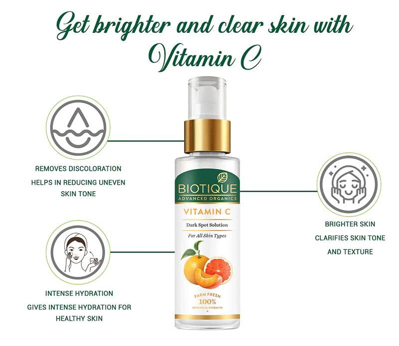 Biotique Vitamin C Serum 30ml For Dark Spots & Glowing Skin | Brightening, Anti-Aging, Even Tone | Paraben Free