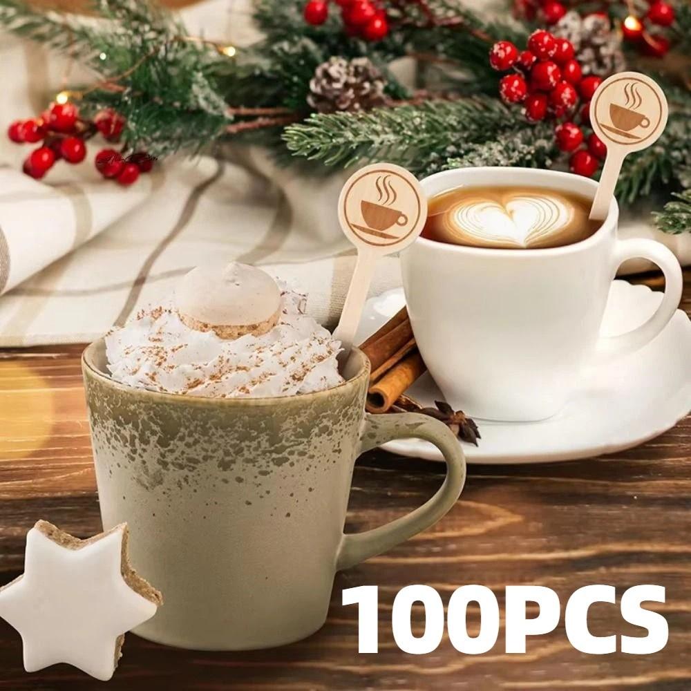 100Pcs Long Handle Wooden Coffee Stirrers Wooden Disposable Stir Sticks  Cocktail Tool