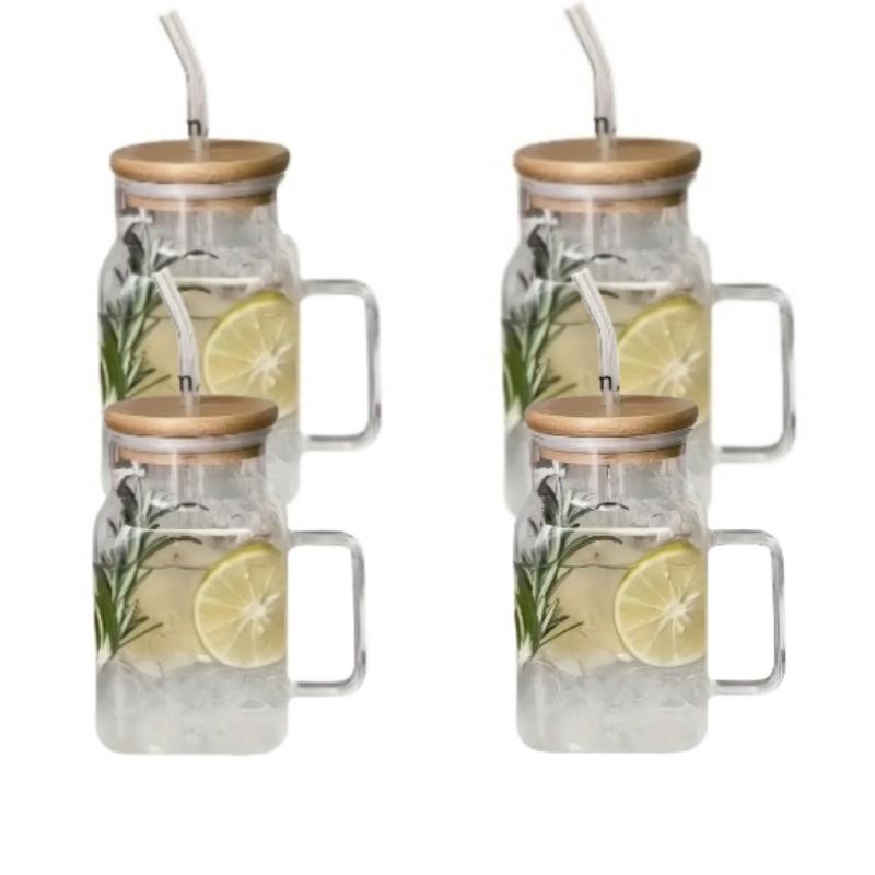 

Склянка 1/4 шт. 17,4 унції/510 мл зі скляною кришкою та соломинкою, чашка для кави з льодом, літній винний набір, подарунок на день народження, підходить для кафе 501-600ml