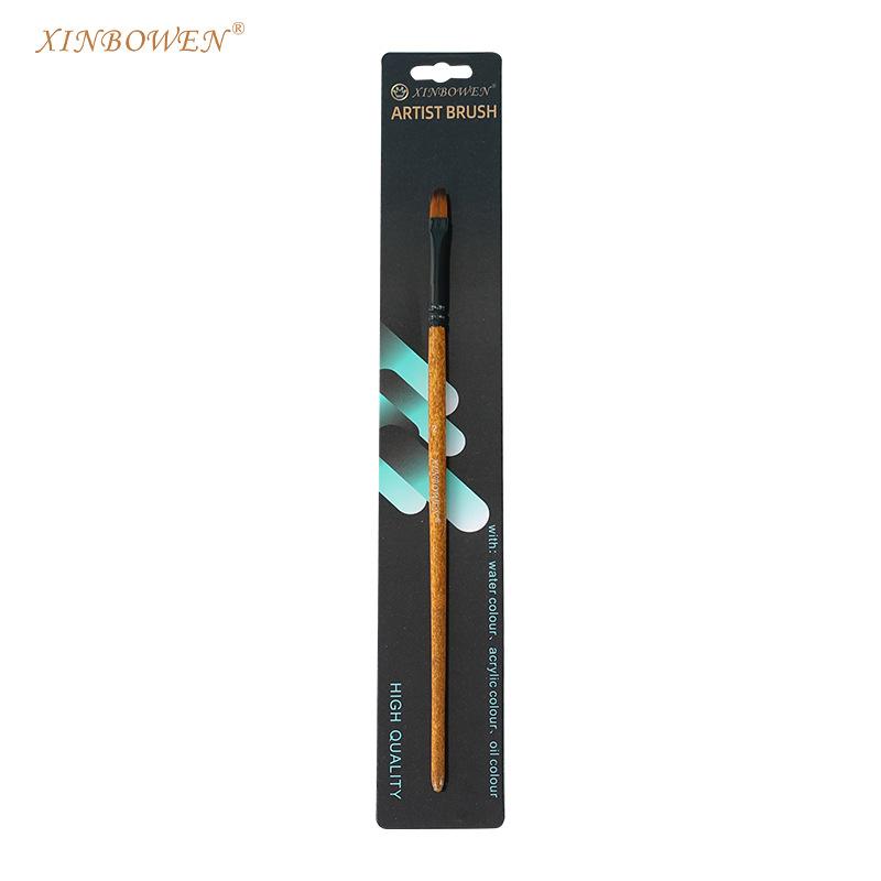 Wood Grain Pole Flat Peak Nylon Wool Oil Brush Aluminum Tube Acrylic Single Pack Brush Art Studio Watercolor Pen