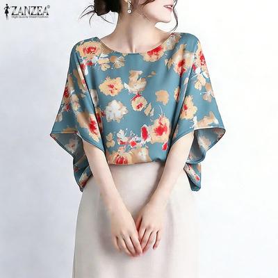 Blusa da Donna Casual Girocollo Manica Corta Larga Floreale