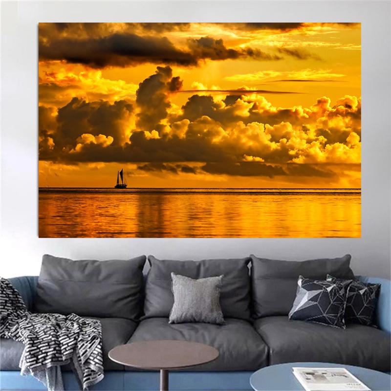 Sailing and Sunset HD Pictures Posters Prints Sailboat Surreal Ocean Birds Landscape Canvas Painting Wall Art Living Room Decor