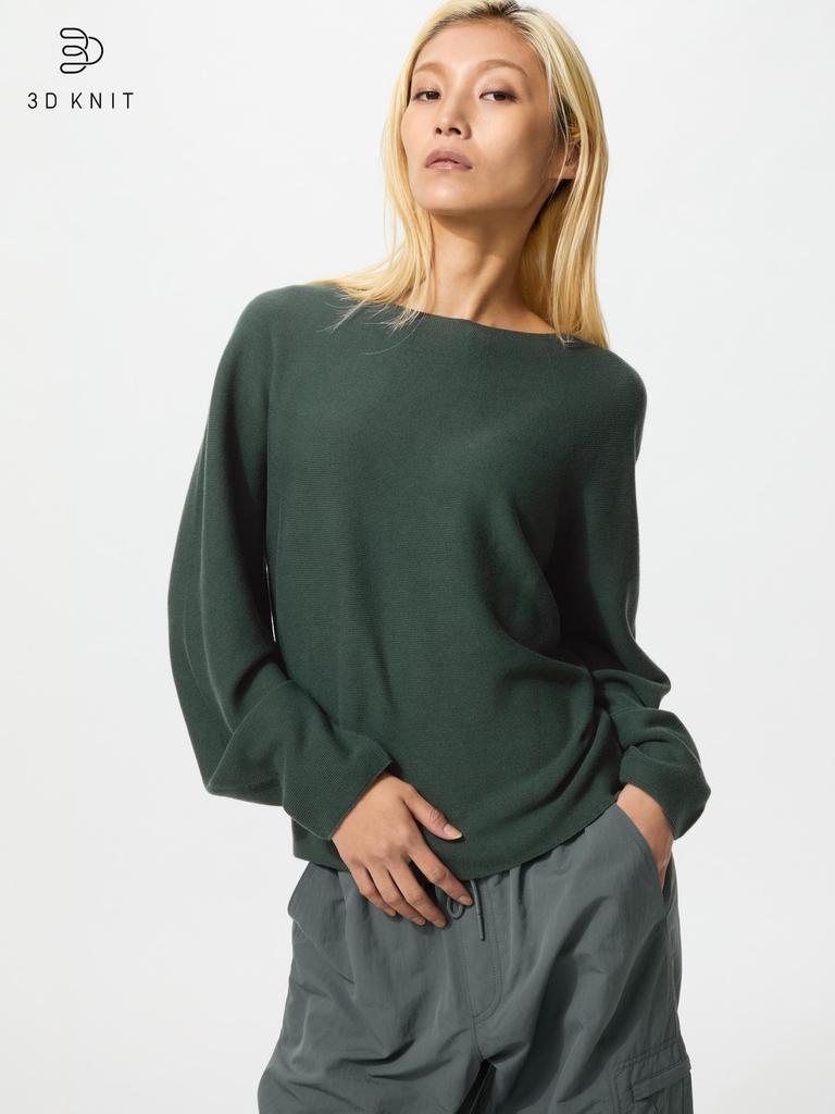 Uniqlo 3d Knit Cotton Crew Neck Volume Sleeve Sweater