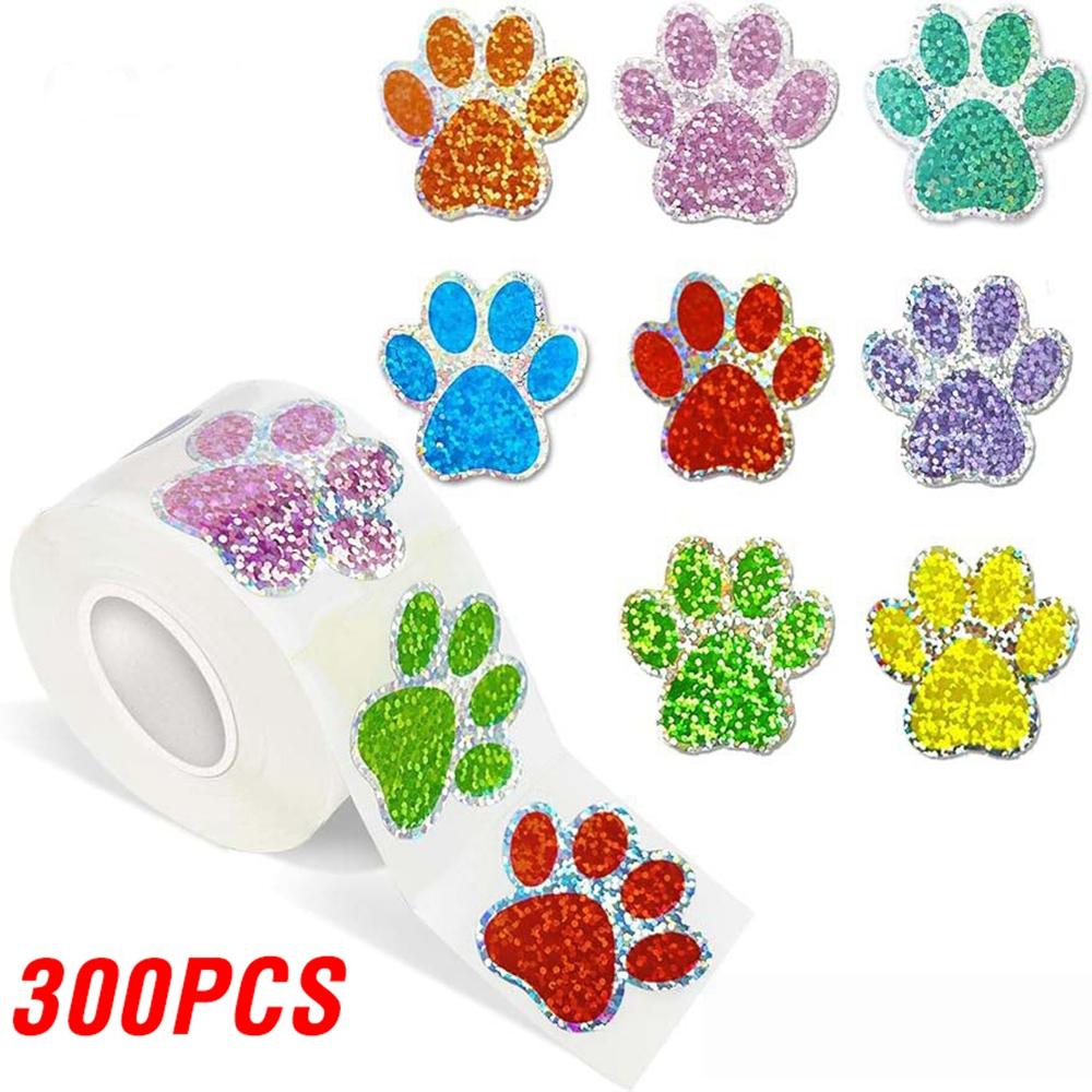 100-500pcs Cute Animal Paw Sticker DIY Colorful Holographic Lables Art Crafts Sticker Student Reward Stationery Stickers