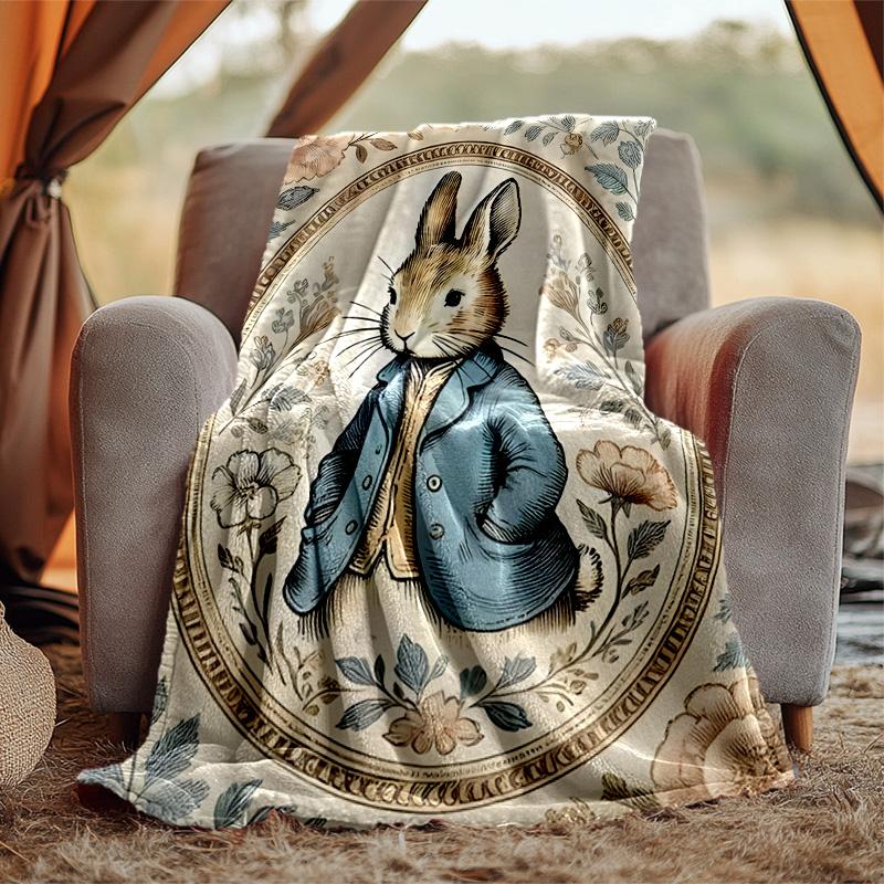 Peter Rabbit Flannel Blanket Soft Warm All-Season Throw, Design for Camping, Car Travel, Hiking Sofa, Bed, Office Perfect Gift for Parties