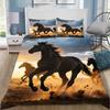 Magical Running Horses Starry Grassland Print Duvet Cover Set Wildlife Animal Bedding Bedroom Decor with Zipper Pillowcase