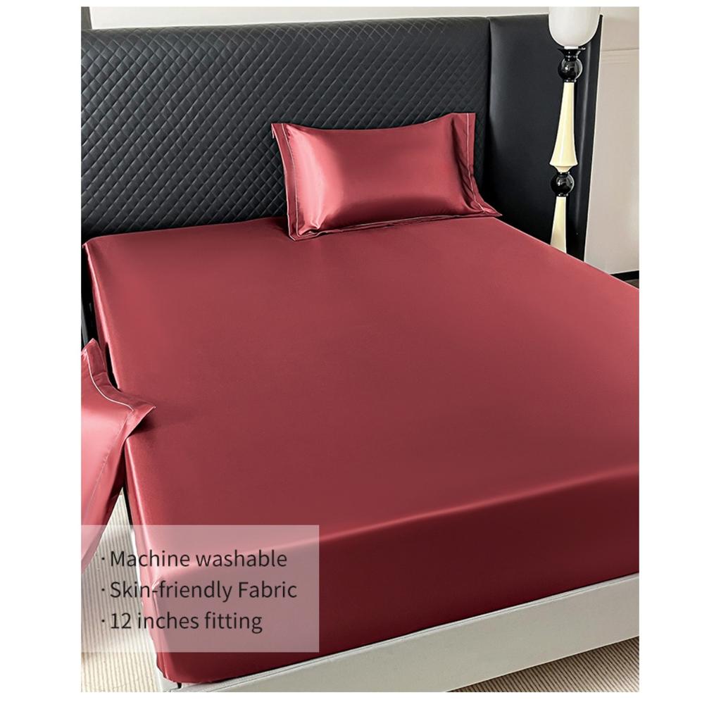 Ice Silk Color Ding Bed Sheet Solid Color Cool Silk Mattress Protective Cover Anti Slip Bed Cover Dust Cover