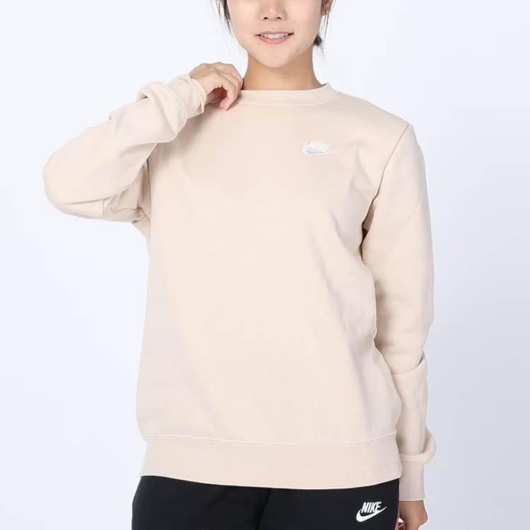 Nike Club Fleece Solid Color Crewneck Casual Long Sleeve Sweatshirt Women Sweatshirt Sand-White DQ5474-126