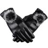 New Autumn and Winter Warm Gloves Plus Velvet Cold Proof Women's PU Leather Gloves Rabbit Hair Ball Play Mobile Phone Touch Screen Gloves