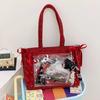 New Y2K Ribbon Bow Japanese Ita Shoulder Bag Cute Girl Transparent Pocket Large Capacity Crossbody Tote Bag DIY Display Handbags