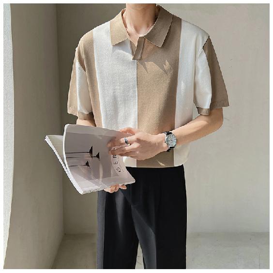 

Летняя повседневная свободная модная мужская футболка-поло с коротким рукавом, модная серо-белая цветная блочная, отложной воротник, дышащая мужская трикотажная рубашка 3XL хаки