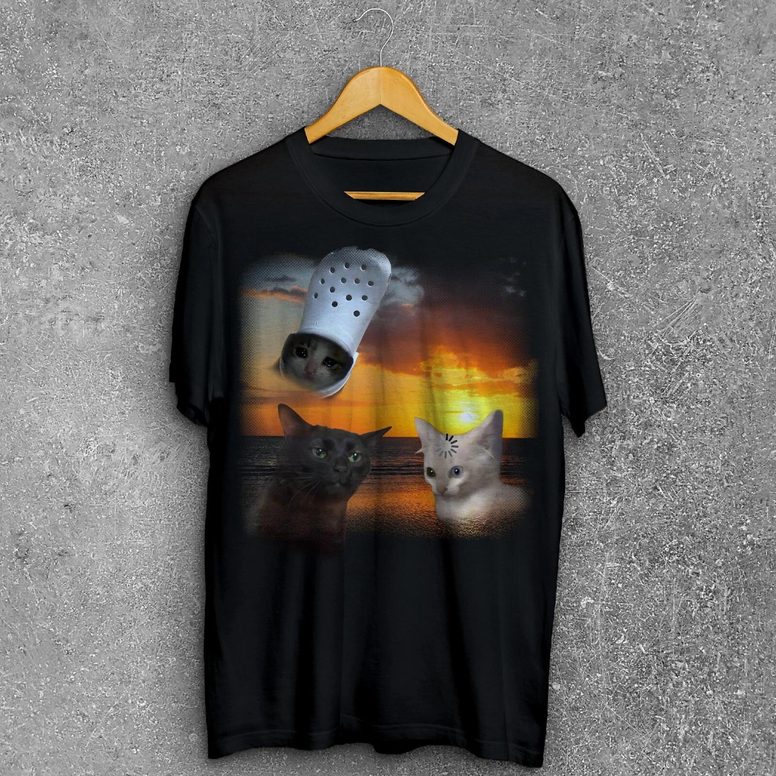 Three Cats Retro Graphic T-shirts, Vintage Cat Sunset Shirt, Cat Meme Tee, Gifts S