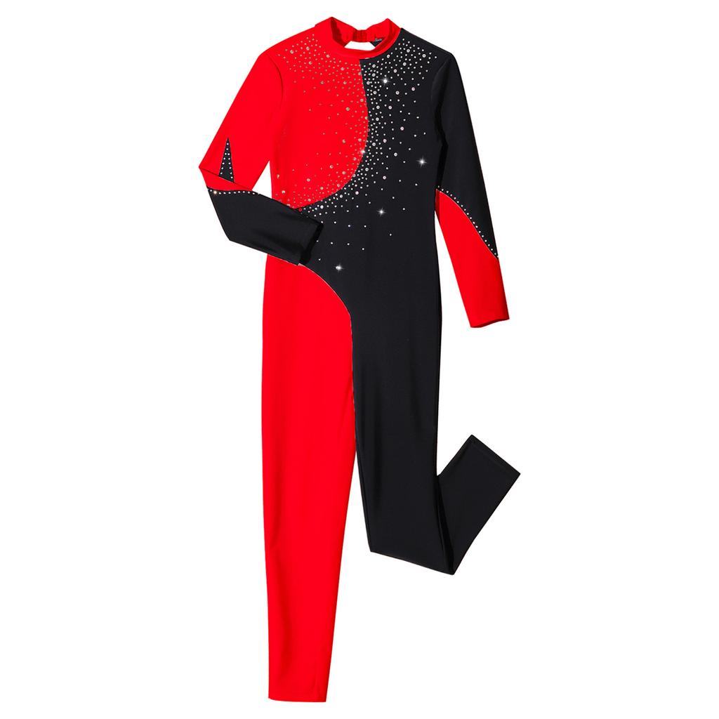 Abbigliamento sportivo per body da ginnastica per bambina, manica lunga, colletto tondo, senza schienale