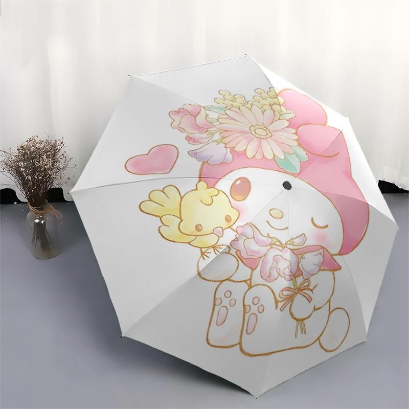1pc My Melody Automatic Opening/Closing Umbrella with Floral Design - Portable Three-Fold Design, 8-Bone Iron Frame Outdoor Umbrella, Perfect Gift for