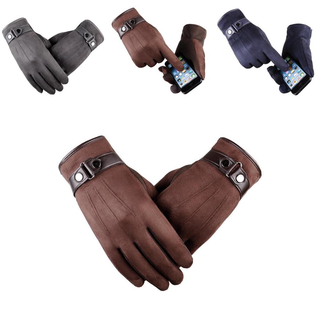 Men's Winter Warm Suede Pu Leather Fleece Lined Touch Screen Driving Gloves Perfect For Outdoor Activities