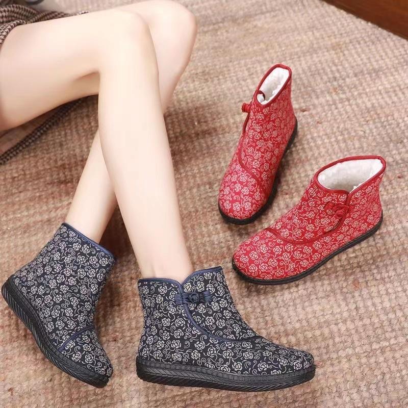 Winter cotton shoes women's thickened cotton boots velvet warm ethnic style mother cotton shoes people grandma cotton boots