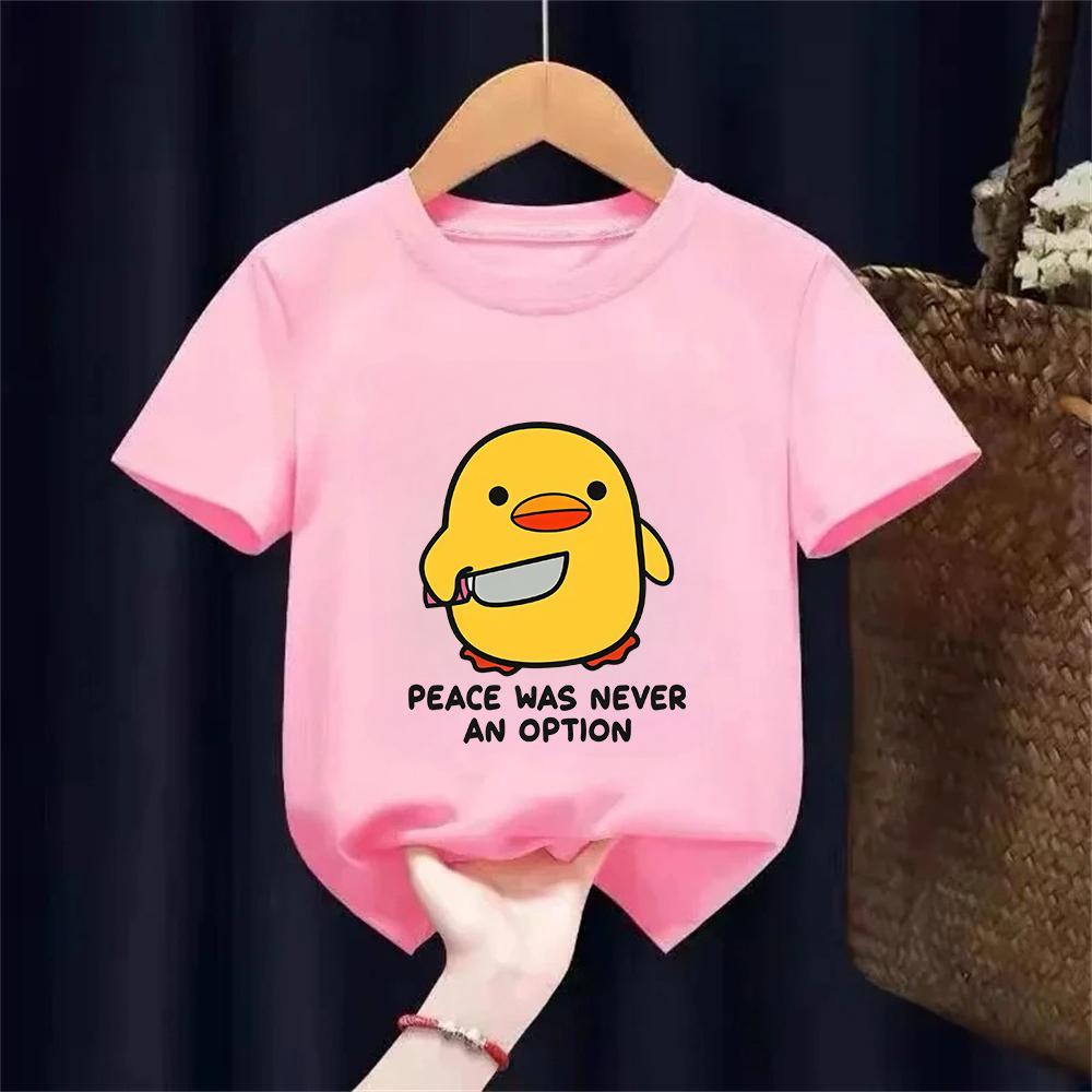Peace Was Never An Option Cute Animal Tshirt Funny Goose Graphic T Shirts Summer Casual Short Sleeve Tops Kids Clothing